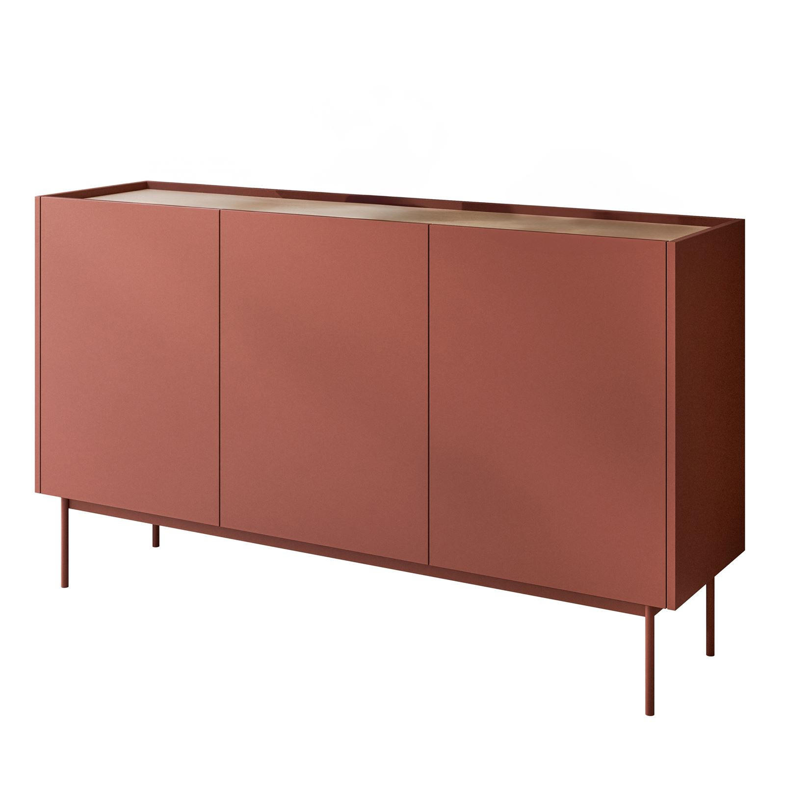 KOMMODE Dreitürige ESSENCE 3D K144 Keramik Rot / Eiche Linea - Eichefarben/Rot, Holzwerkstoff (144/86/37cm) - Lookway