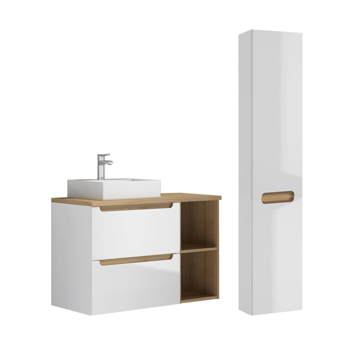 BADMÖBEL 90cm Livia 2er-Set Weiß - Weiß, Holzwerkstoff (90/62.5/46cm) - Petits-meubles