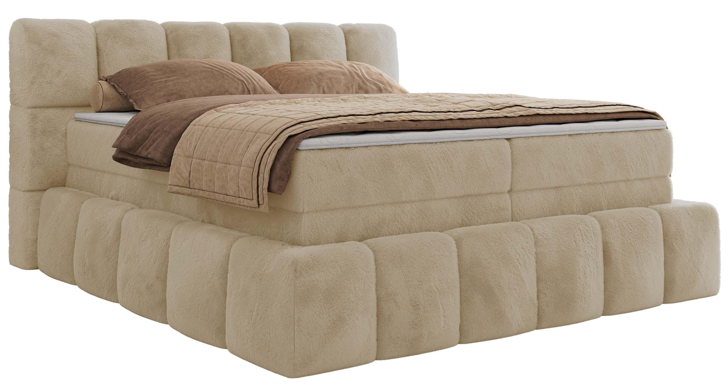 BOXSPRINGBETT NIRA KING 200/200 Creme Plüsch - H4 - Creme, Holz/Textil (200/200cm) - MKS