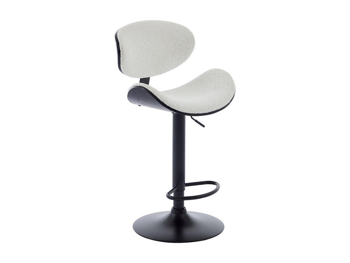 BARHOCKER 2er-Set höhenverstellbar - Bouclé-Stoff, Eschenfurnier & Metall - Weiß & Schwarz - MONTENEGRO - Schwarz/Weiß, Textil (49.5/111/46cm) - Vente-Unique