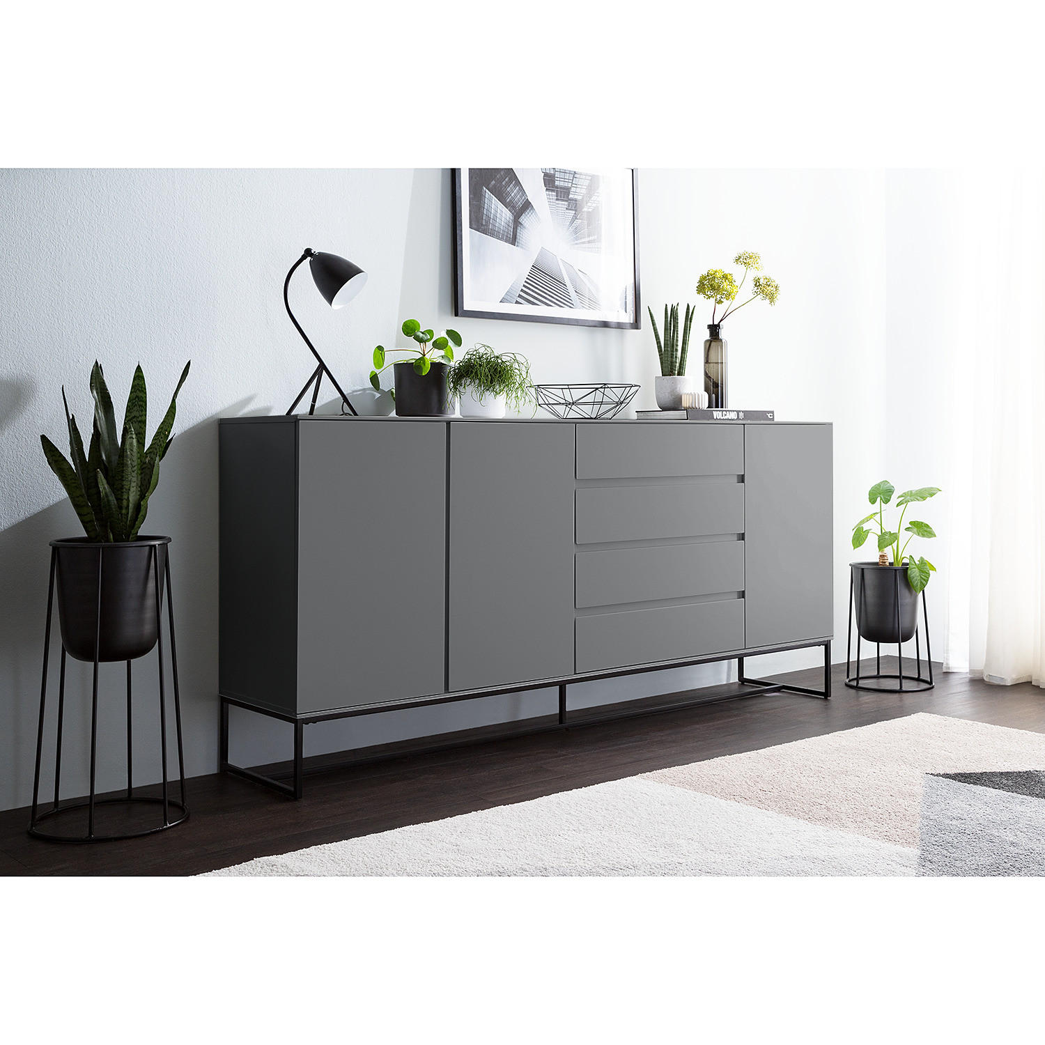 SIDEBOARD - Schwarz/Grau, Holzwerkstoff (186/86/40cm) - home24