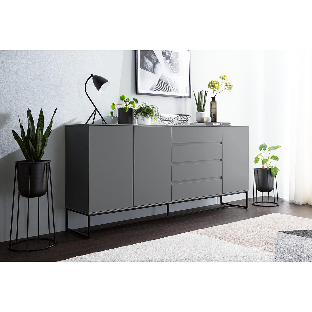 SIDEBOARD - Schwarz/Grau, Holzwerkstoff (186/86/40cm) - home24