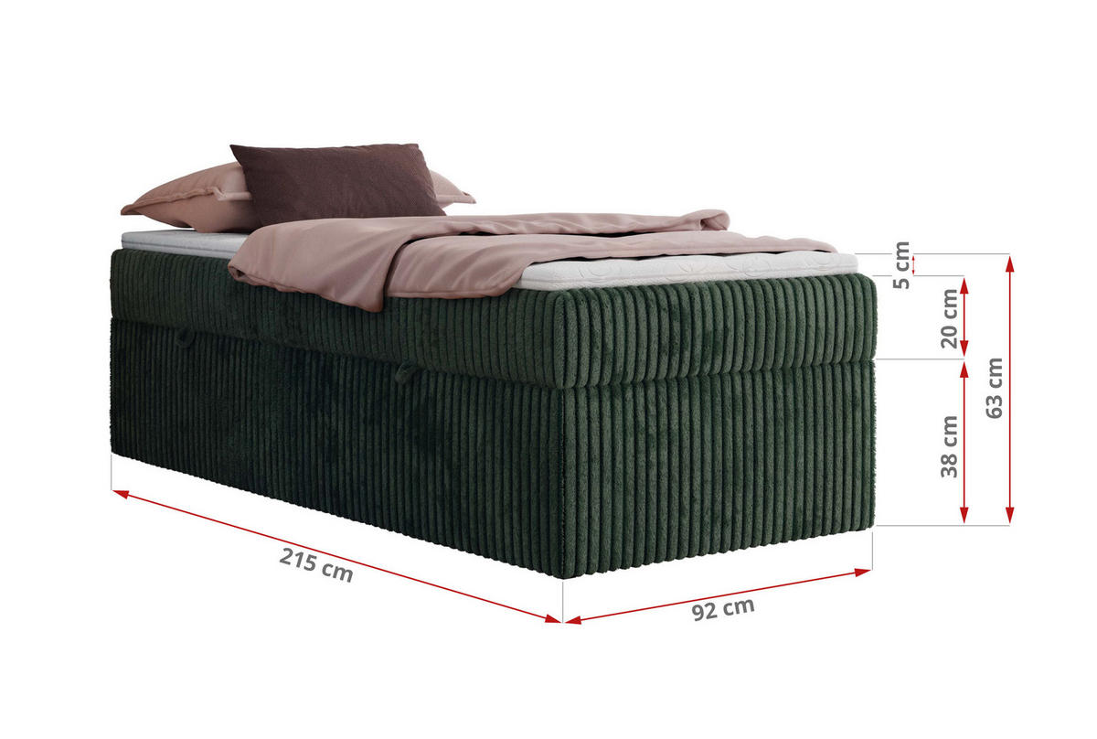 BOXBETT ZERO 90/200 - Dunkelgrün Cord - H3 - Topper T25 - Dunkelgrün, Textil (90/200cm) - MKS