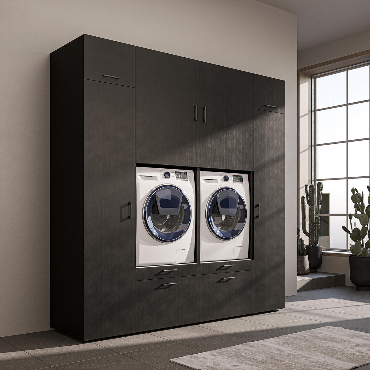 WASCHMASCHINENSCHRANK Serie 2 224cm Breit, 240cm Hoch - Schwarz, Holzwerkstoff (224/240/67cm)