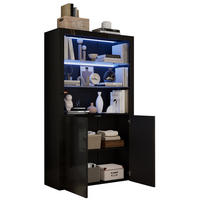 VITRINE 100/35/170 cm aus MDF, Glas & Spanplatte mit LED-Beleuchtung Schwarz - Schwarz, Holzwerkstoff (100/170/35cm) - Modenvie