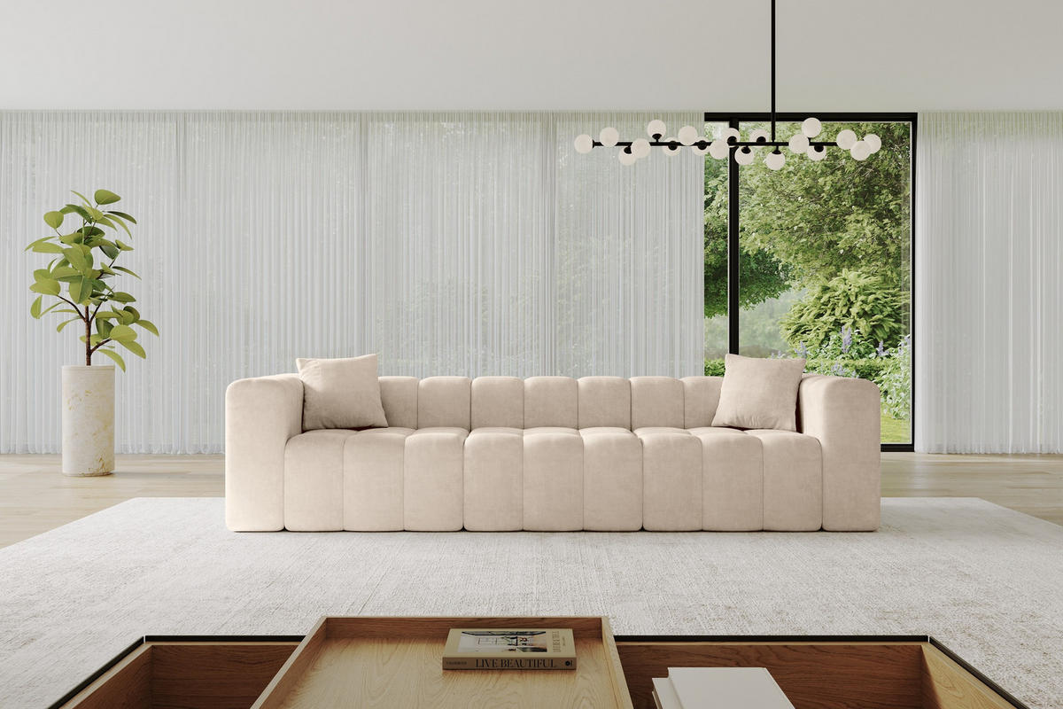 POHOVKA 3-MÍSTNÁ DONY-3 315x90x71 cm Béžová Velur - černá/béžová, kompozitní dřevo/textil (315/71/90cm) - ALTDECOR