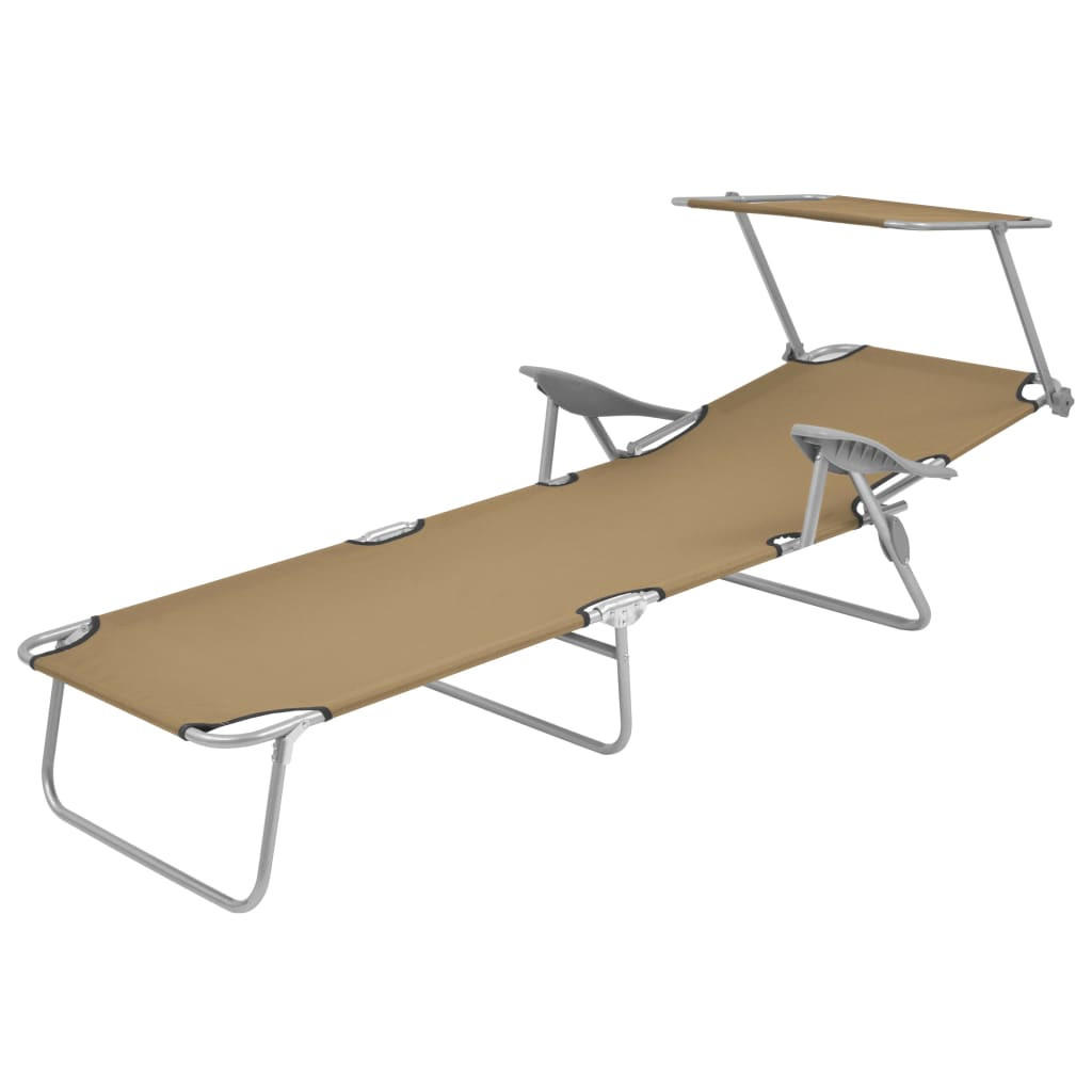SONNENLIEGE Klappbar mit Sonnenschutz Stahl Taupe - Taupe, Textil (58/108.5/189cm) - furnicato