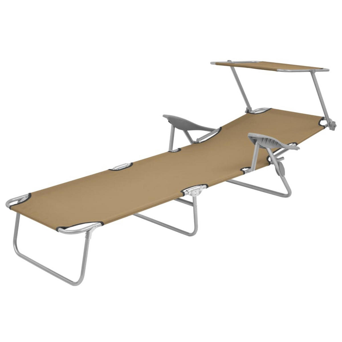 SONNENLIEGE Klappbar mit Sonnenschutz Stahl Taupe - Taupe, Textil (58/108.5/189cm) - furnicato