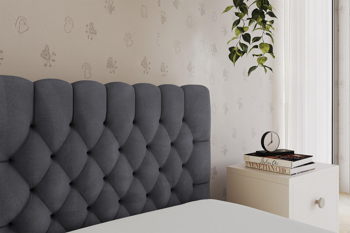 EINZELLBETT Jugendbett mit Bettkasten, Links - MULY 90x200 Dunkelgrau - Dunkelgrau, Holzwerkstoff/Textil (90/200cm) - ALTDECOR