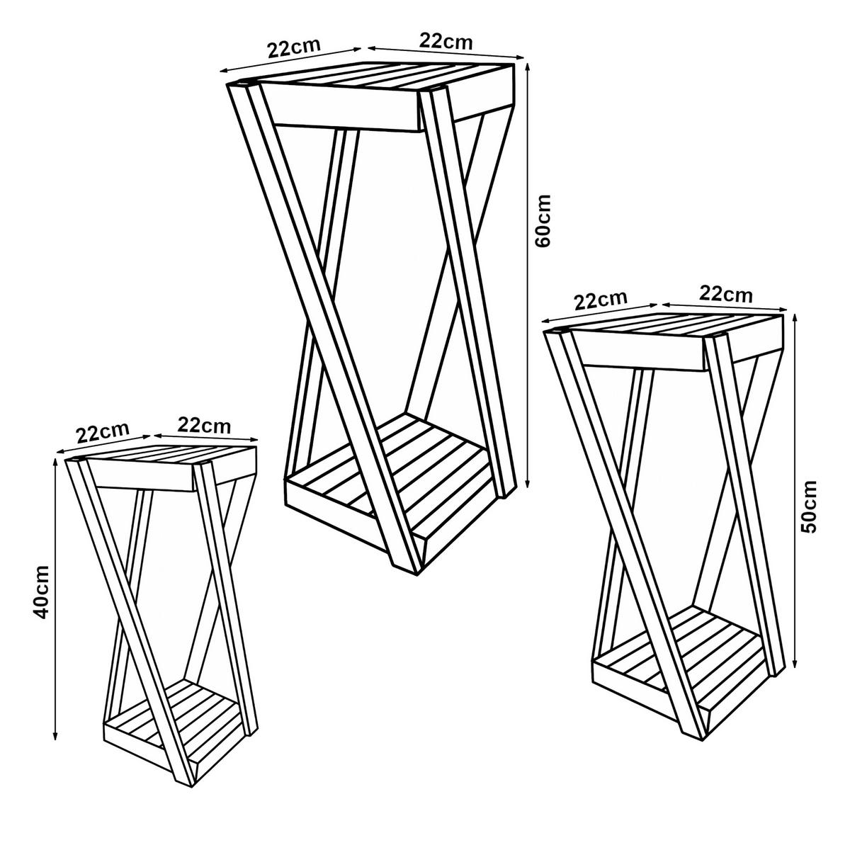 BEISTELLTISCH-SET 3 TLG. Muonio - Dunkelbraun, Holz (22/22/60cm) - [en.casa]