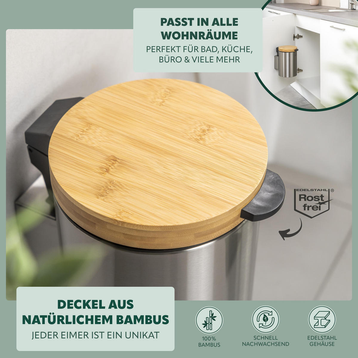 WAND-KOSMETIKEIMER 3 L, rund, Edelstahl - Edelstahlfarben, Metall (17/25/23cm) - bremermann