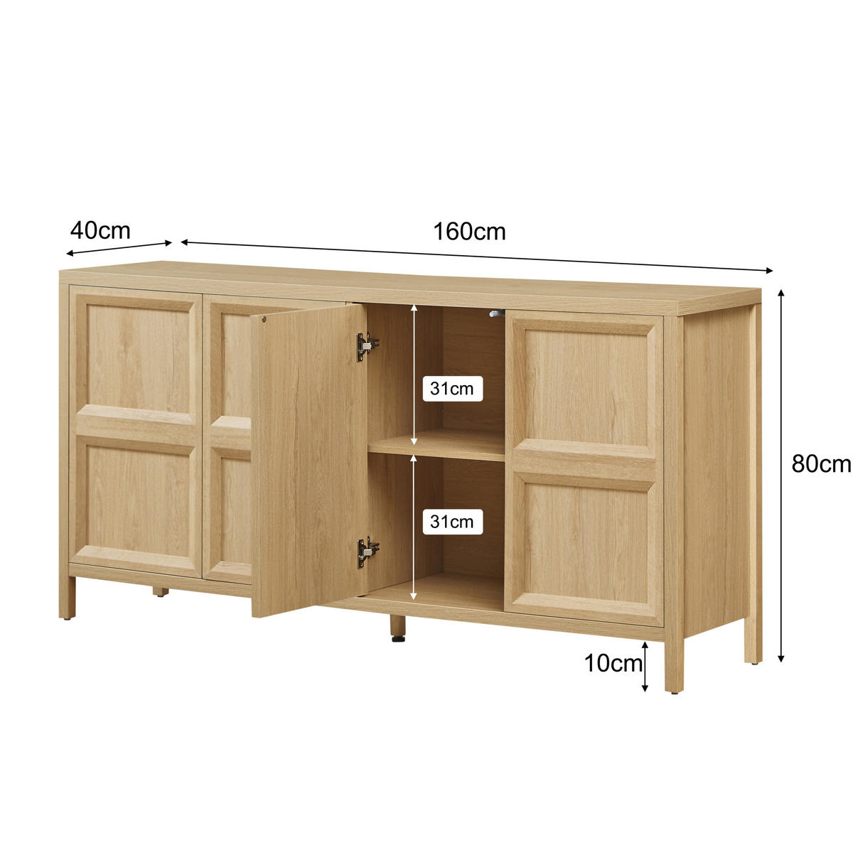 SIDEBOARD 160/40/80 cm in Eiche-Optik mit Tip-On und Soft-Close - Eichefarben, Holzwerkstoff (160/80/40cm) - BEAOK