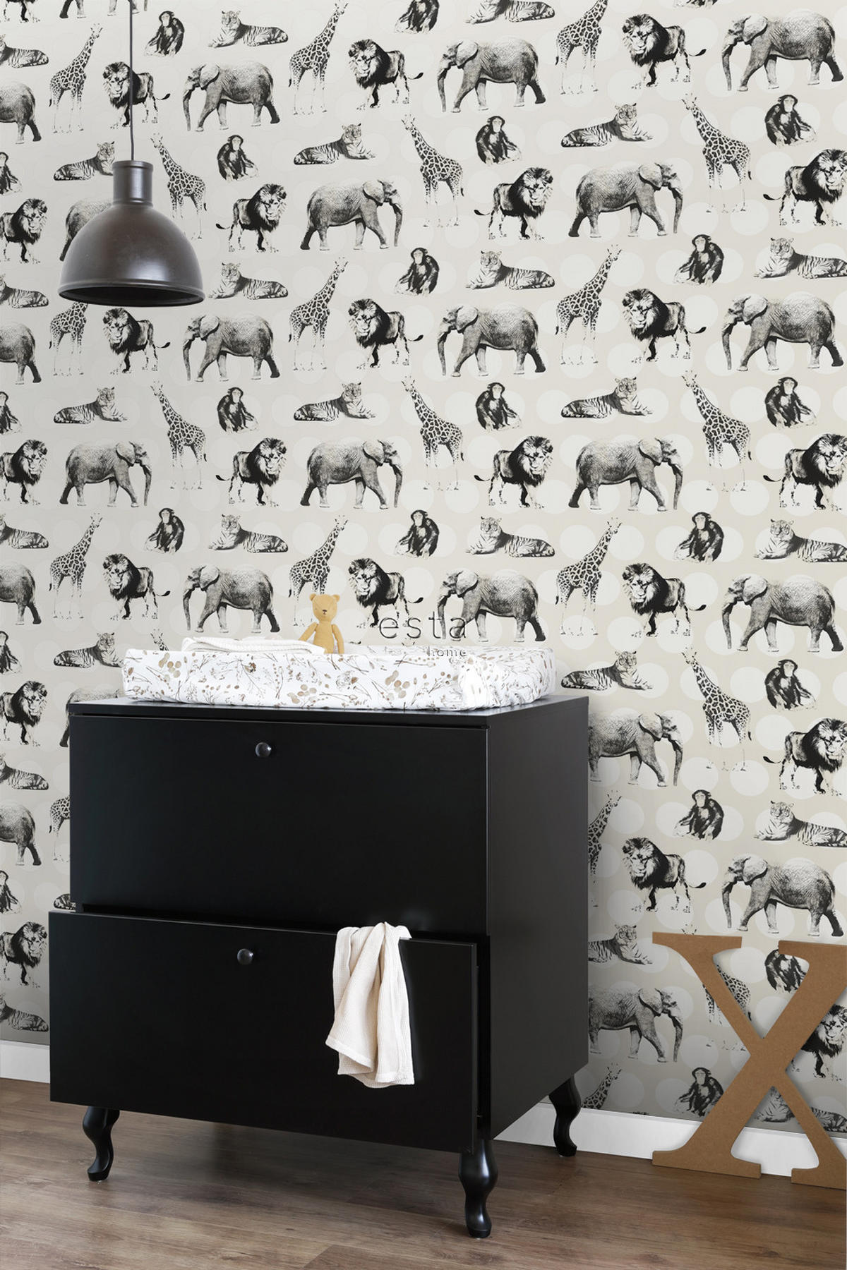 TAPETE Tiere auf großen Punkten 53 cm x 10.05 m - Weiß, Papier (53/0.1cm) - ESTAhome
