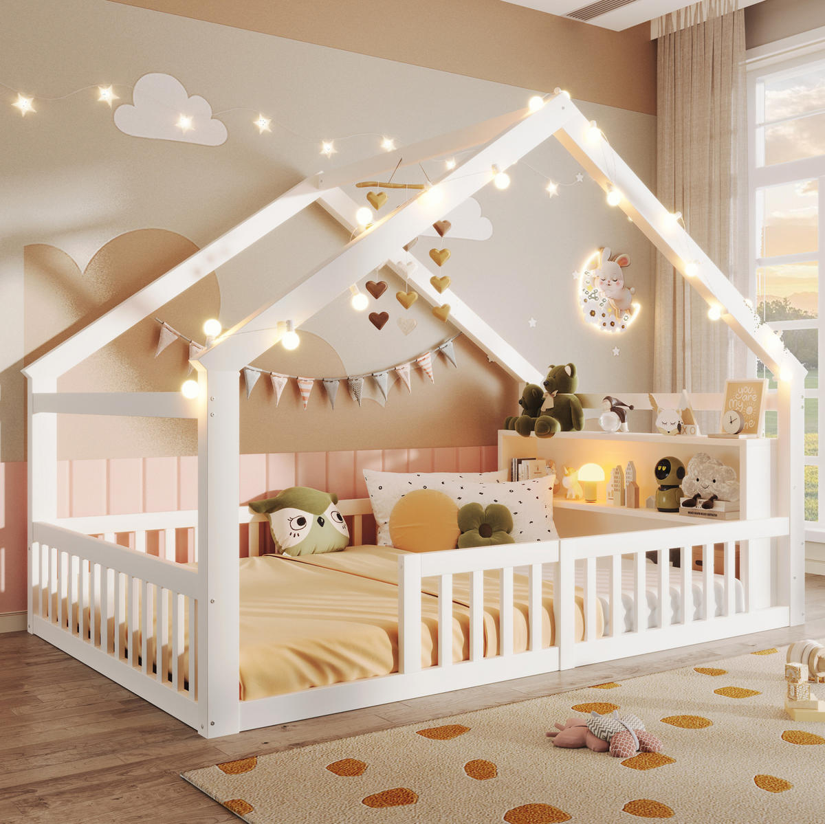 KINDERBETT 140/200cm weiß aus Kiefernholz mit Regal - Weiß, Holz (140/190cm) - OKWISH