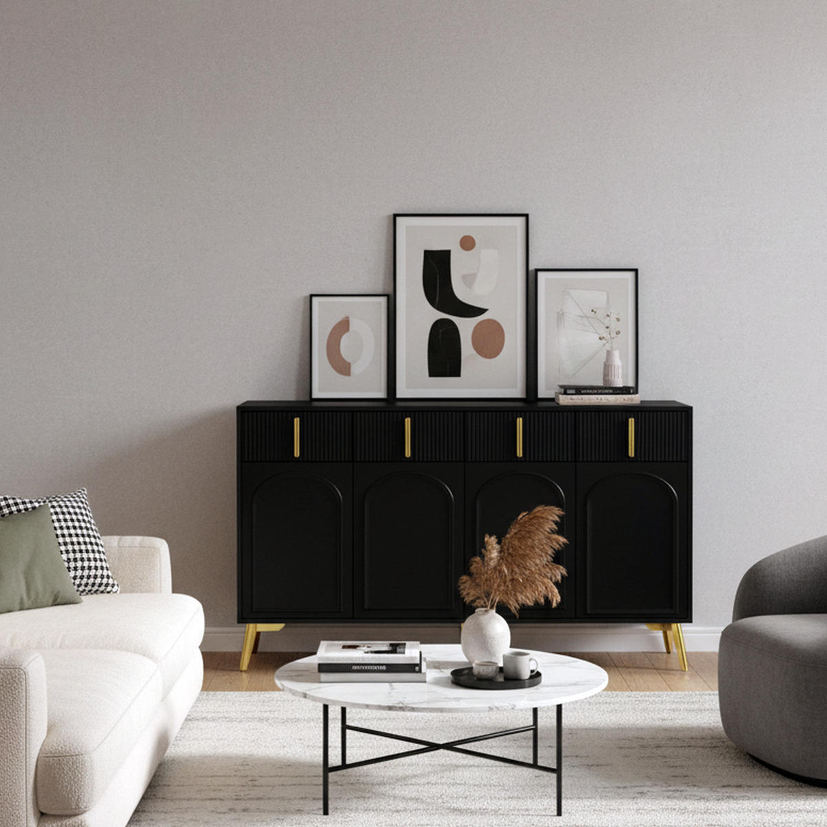 SIDEBOARD Schwarz 140/37,8/82 cm - Schwarz, Holzwerkstoff/Metall (37.8/82/140cm) - Urban Meuble