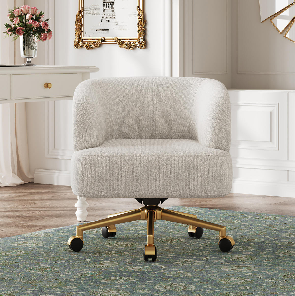 DREHSTUHL Chenille mit 360°-Drehung, Rollen 71/60/71 cm Beige - Beige, Textil (60/71/71cm) - Redom