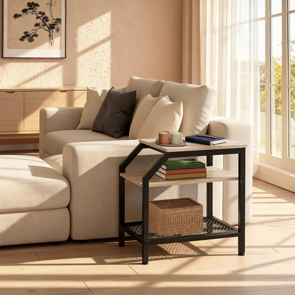 BEISTELLTISCH Plymouth, 36,5 x 58,5 x 59,5 cm, Industrial Holz hell, Eiche Sonoma - Naturfarben, Holz (58.5/36.5/59.5cm) - tectake