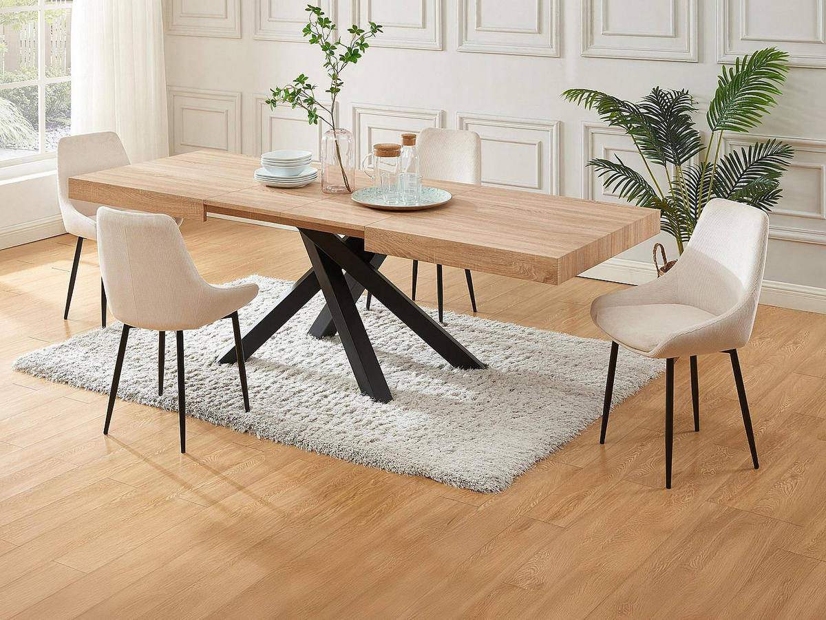 SET Tisch CATONAV + 4 Stühle MASURIE - Holzfarben & Cremefarben - Naturfarben, Holz (240/75/90cm) - Vente-Unique