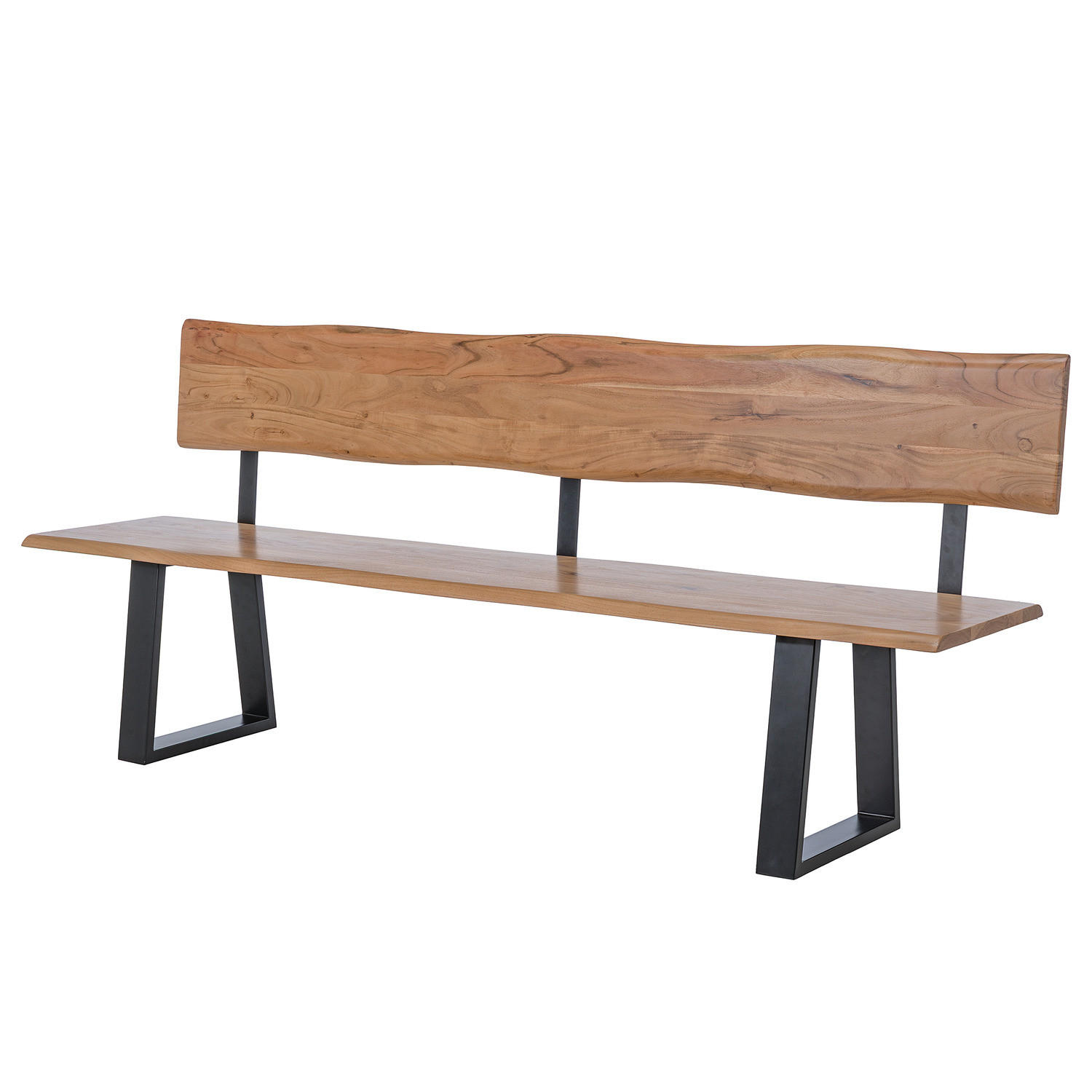 SITZBANK - Akazie massiv / Eisen - Schwarz/Braun, Holz/Metall (200/85/50cm) - home24