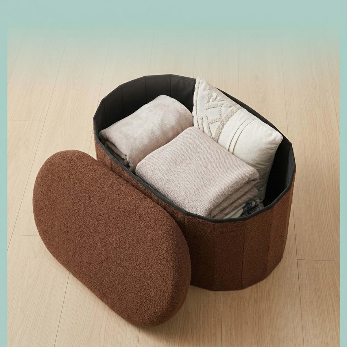 LAVICE Tmavě hnědá s úložným prostorem teddy čalounění 76 cm - tmavě hnědá, kompozitní dřevo/textil (76/38/38cm) - Relaxdays