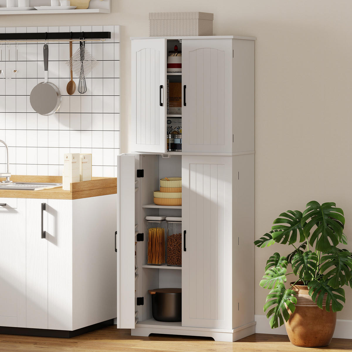 MEHRZWECKSCHRANK DE-11276 4 Türen, 10 Fächer Weiß - Weiß, Holzwerkstoff (35/162/60cm) - ComfortXL