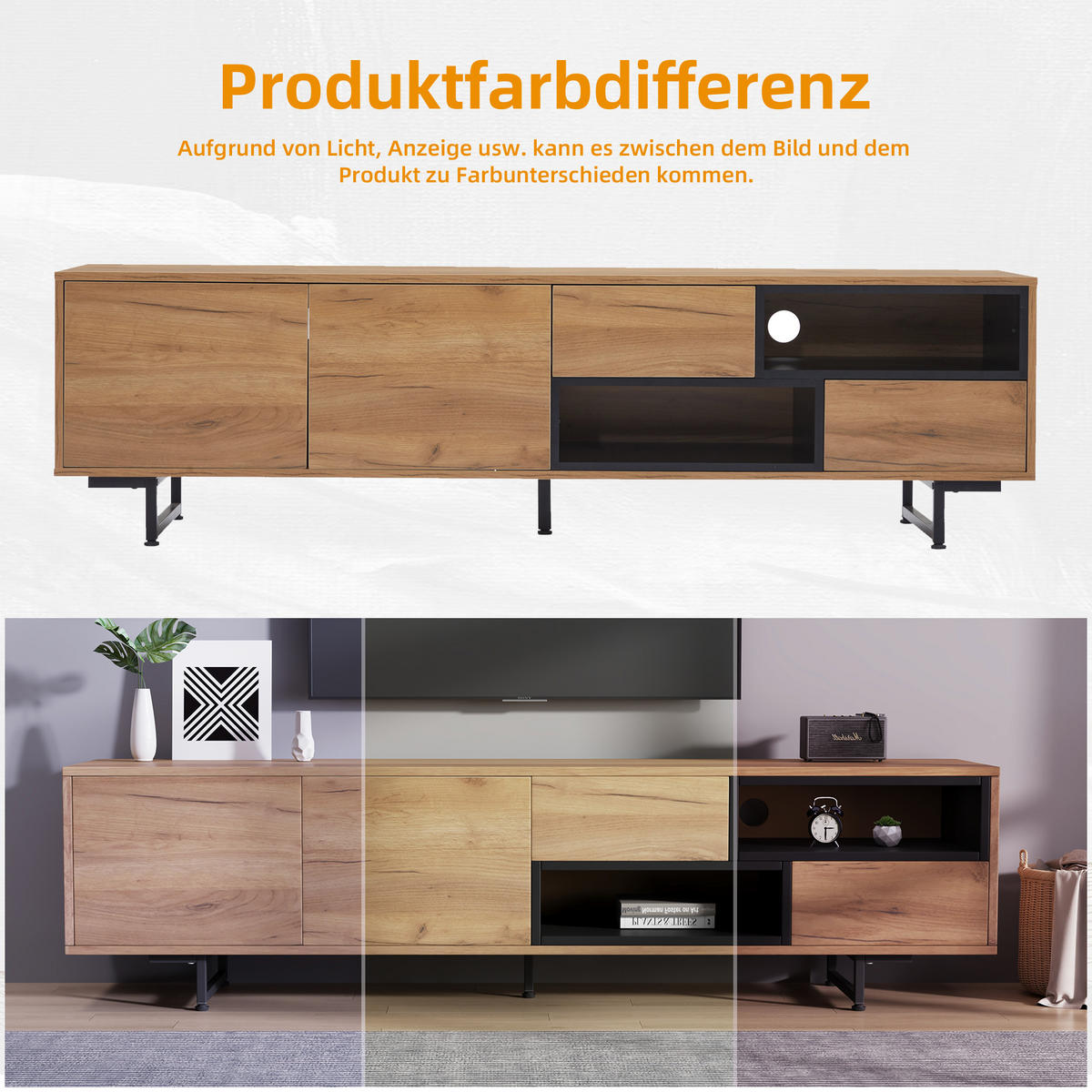 TV-ELEMENT 173/38/43 cm Holzton mit Stauraum und 2 Schubladen - Ahornfarben, Holz (173/48/38cm) - Oxeza