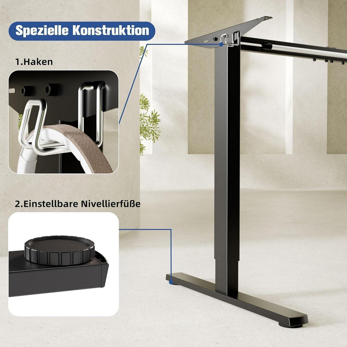 SCHREIBTISCHGESTELL elektrisch höhenverstellbar mit Memory-Funktion Schwarz - Schwarz, Metall (170/60/129cm)