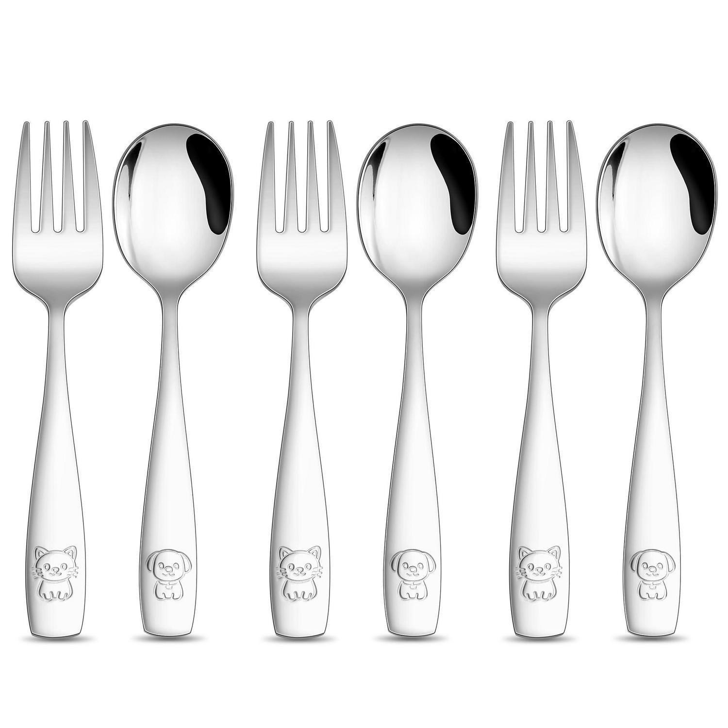 KINDERBESTECK Set Edelstahl 6-teilig mit Tiermotiv - Silberfarben, Metall
