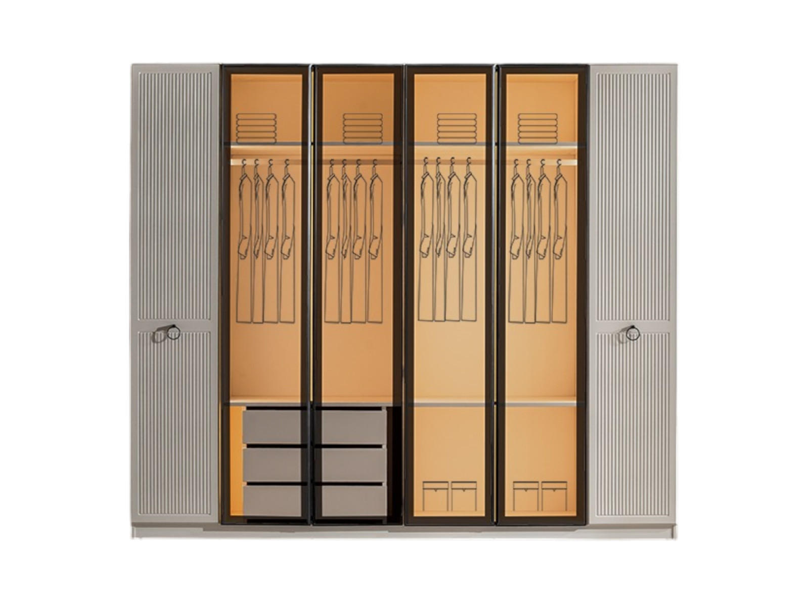 KLEIDERSCHRANK Rubato 6 trg. - Creme, Holzwerkstoff (260/225/63cm)