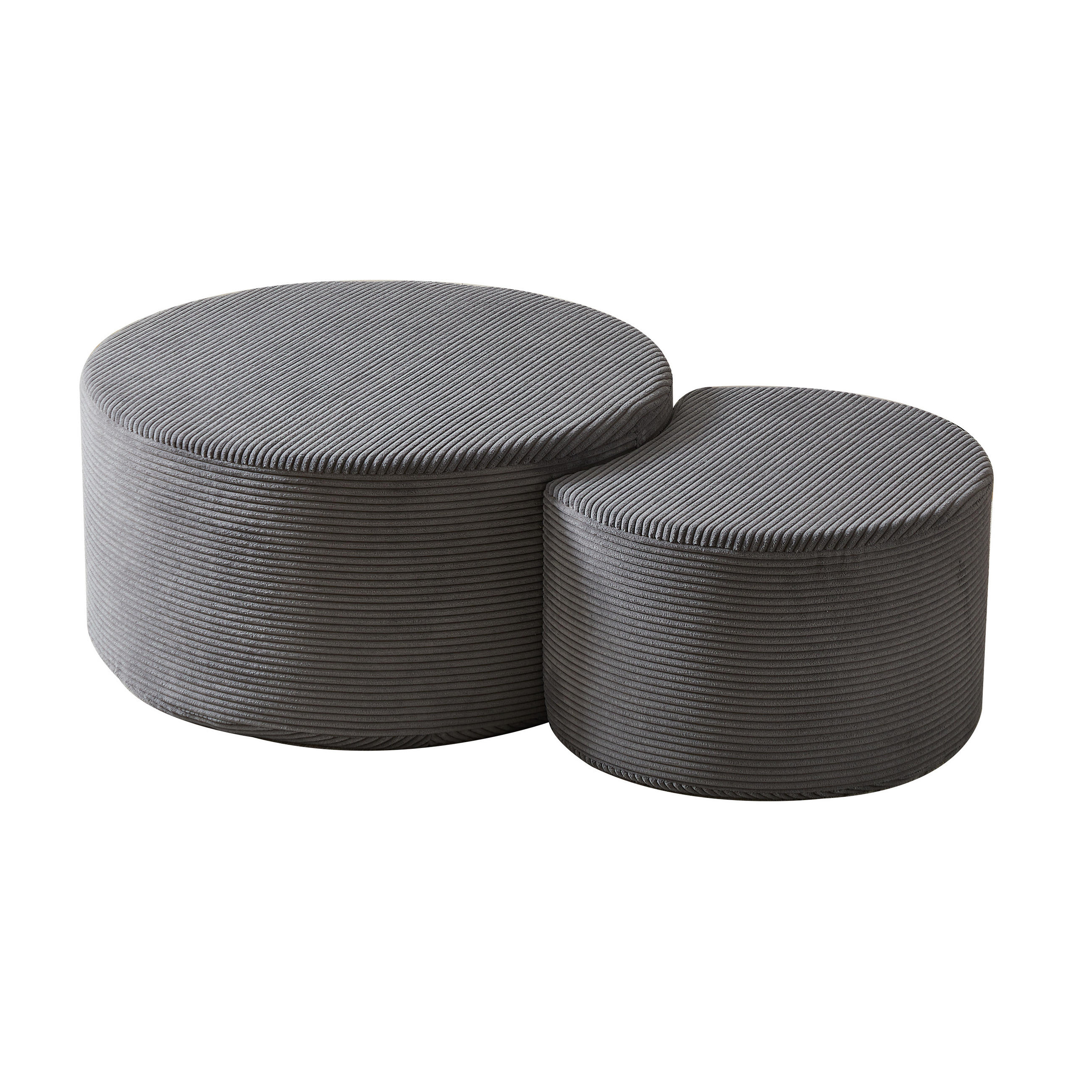 COUCHTISCH 2er Set Rund Gepolsterter Montagefrei - Grau, Textil (81/81/40cm) - Urban Meuble