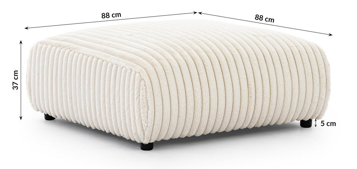 HOCKER Mollis Hellbeige Plüschcord - Beige/Schwarz, Holz/Kunststoff (88/39/88cm) - S-Style Möbel