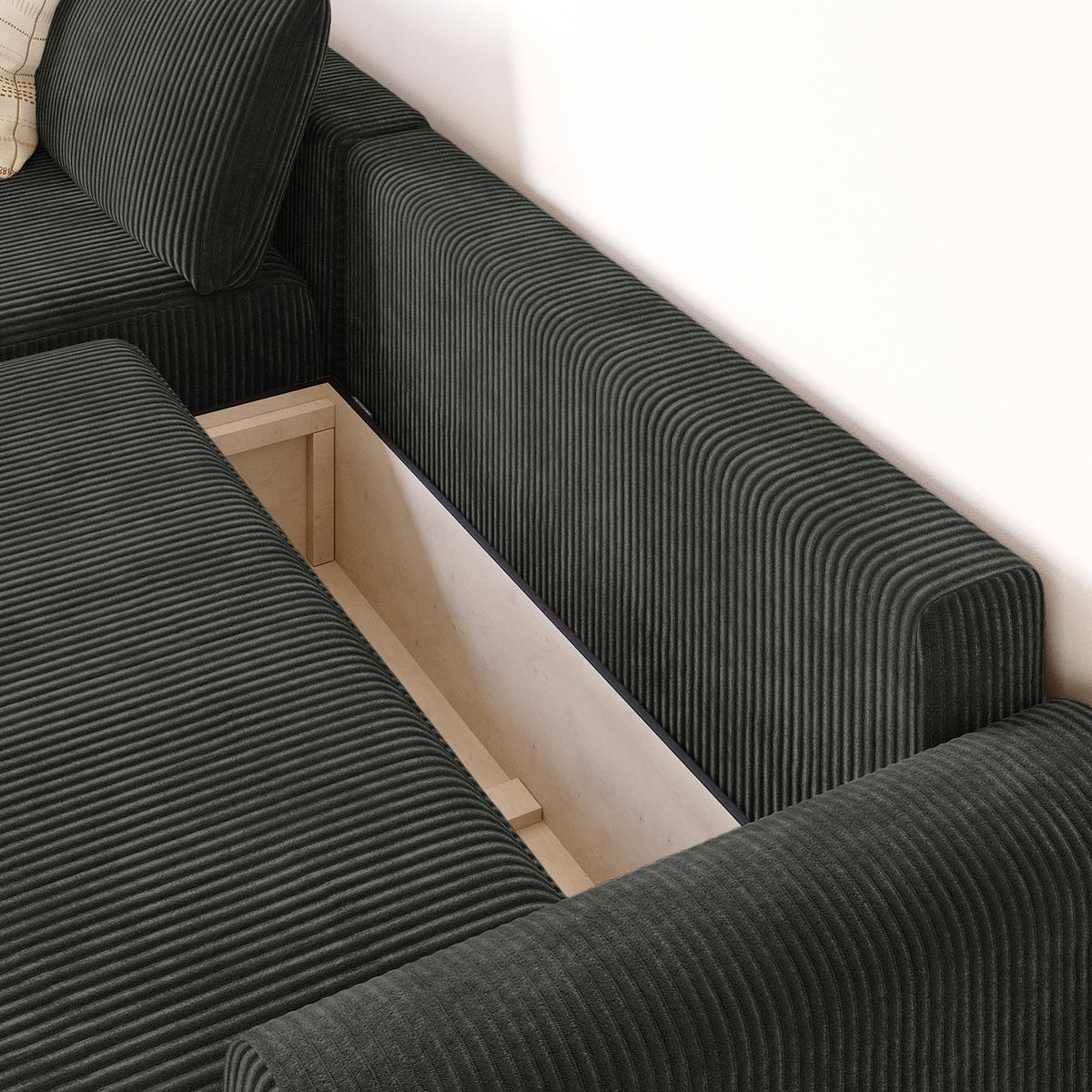 ECKSOFA mit Schlaffunktion - Longchair - Dunkelgrau/Schwarz, Kunststoff/Textil (253/167cm) - home24