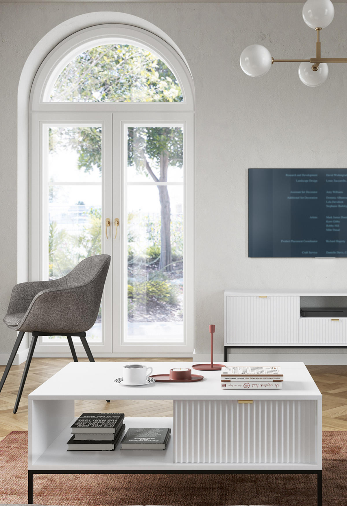 COUCHTISCH NOVA - L104, goldenen Akzenten, 104x68x46 cm Weiß - Schwarz/Weiß, Holzwerkstoff/Kunststoff (68/104/46cm) - DomoHome
