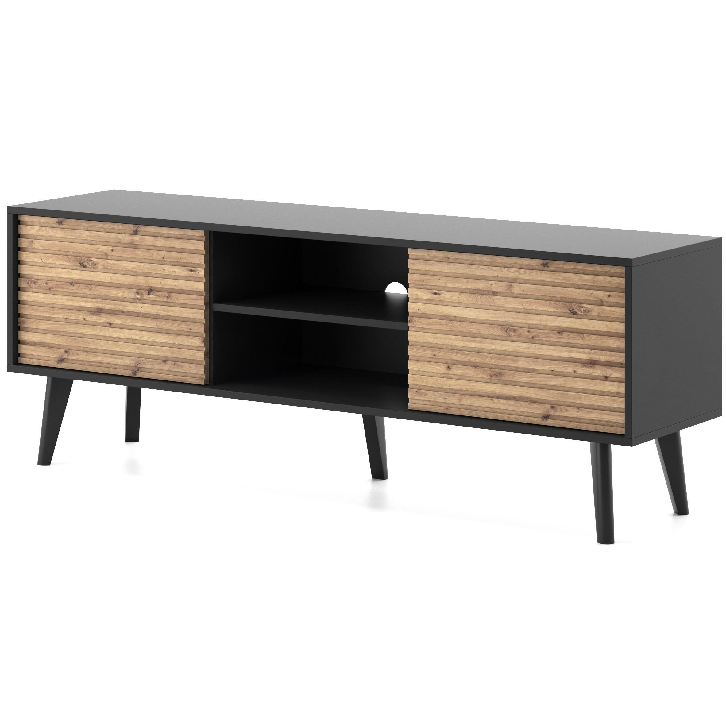 LOWBOARD VILLETTA 154x39x56 cm mit 2 Türen Schwarz - Schwarz/Eiche Artisan, Holzwerkstoff (154/56/39cm) - MASSENO