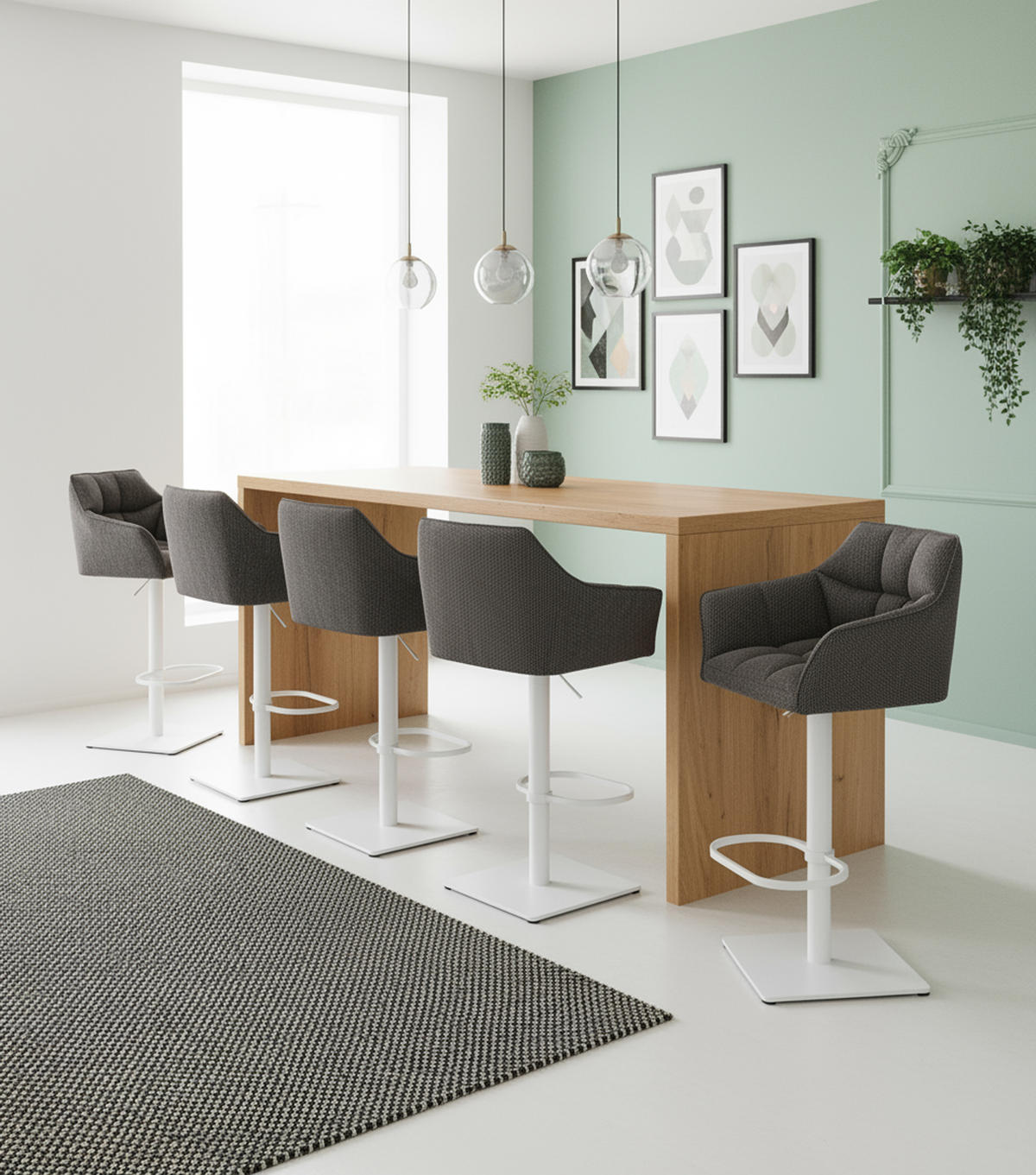BARHOCKER 2er Set Damaskus Stoff weiß titangrau - Weiß/Grau, Textil/Metall (64/110/48cm) - TPFLiving