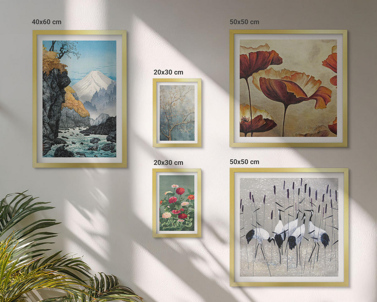 WANDBILDER 5er Set - 50x50 cm & 20x30 cm & 40x60 cm Goldrahmen - Tropische Pflanzen, Pflanzenliebhaberin - Goldfarben, Kunststoff (40/60cm) - ArtPrintCave