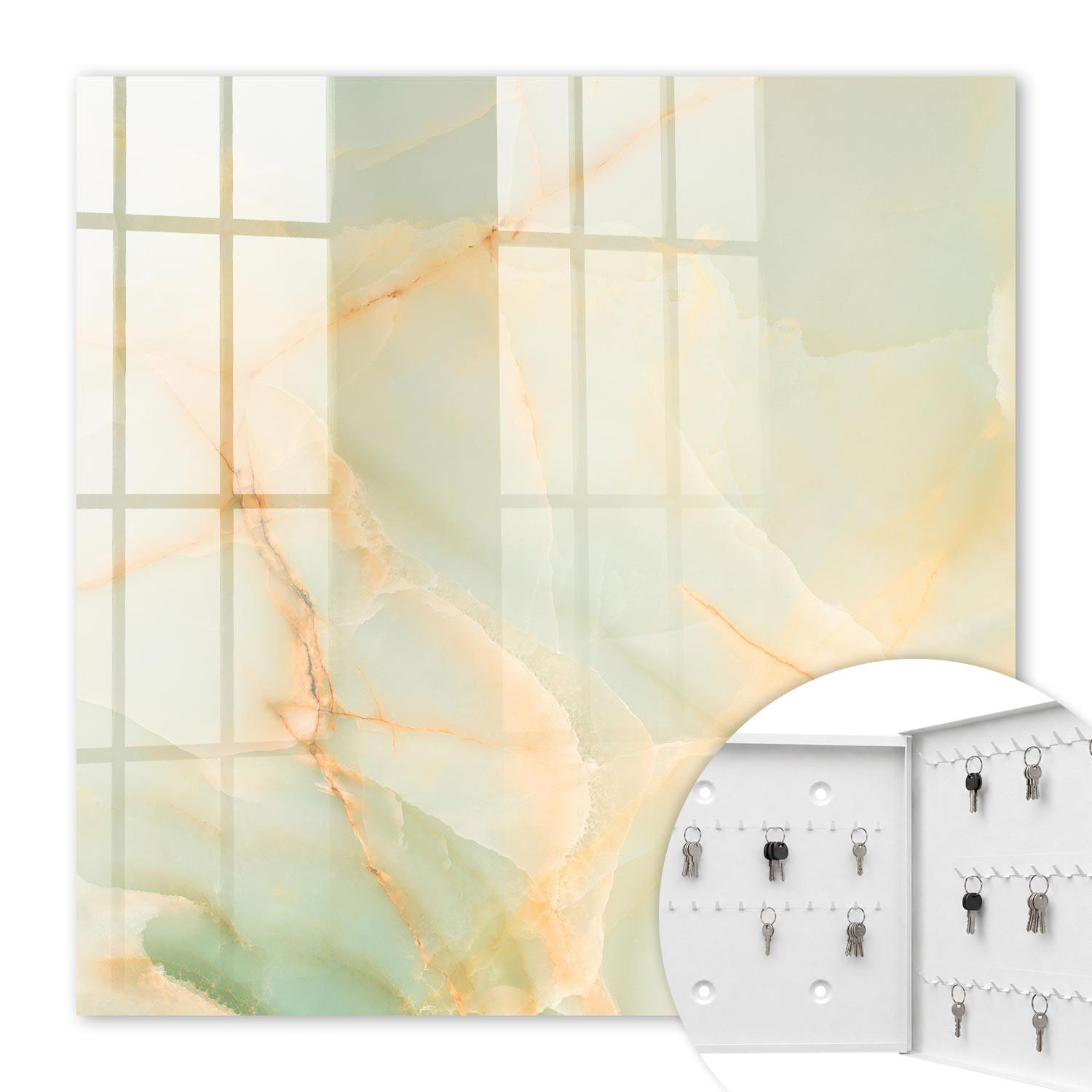 SCHLÜSSELBOX Weiß 30x30 cm – Türöffnung nach rechts - Pastellmuster - Beige, Metall (30/30/5cm) - TULUP