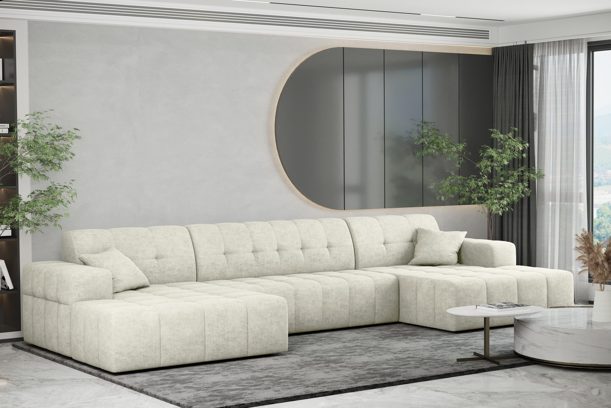 ECKSOFA U-form NIMES Stoff Perfect Harmony Creme - Creme, Holz/Kunststoff (168/350cm) - Kaiser Möbel