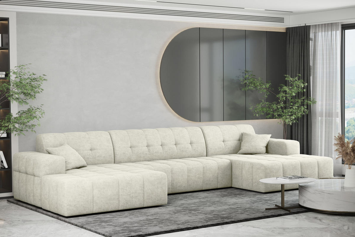 ECKSOFA U-form NIMES Stoff Perfect Harmony Creme - Creme, Holz/Kunststoff (168/350cm) - Kaiser Möbel
