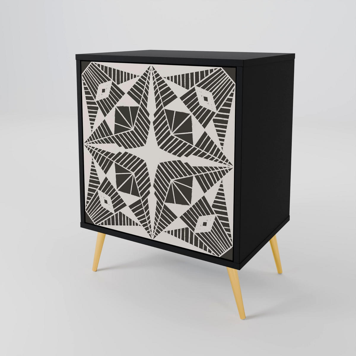 SIDEBOARD MONOCHROME NEXUS, Schwarz, 57,5x42x67,5 cm, Schwarze Metall-Rahmenfüße - Multicolor/Schwarz, Holzwerkstoff/Metall (57.5/67.5/42cm) - SpaceRebels