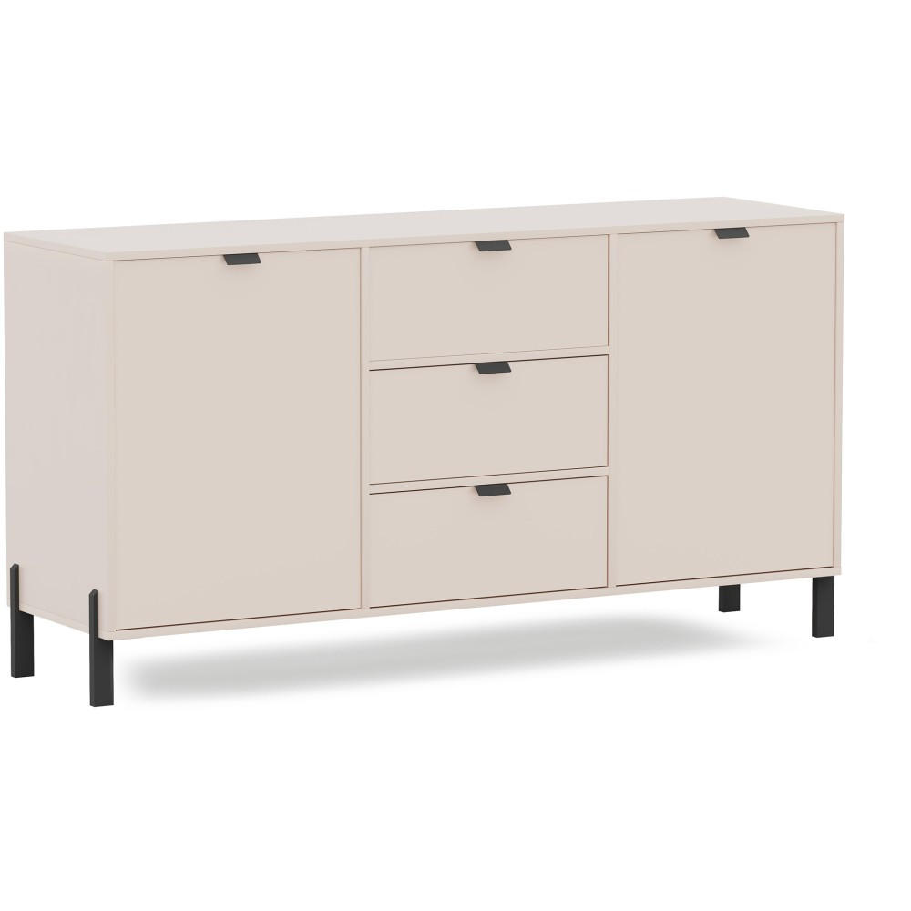 KOMMODE Cortina mit 2 Türen und 3 Schubladen, Sandbeige - Sandfarben/Schwarz, Holzwerkstoff (160/85/45cm) - Beautysofa