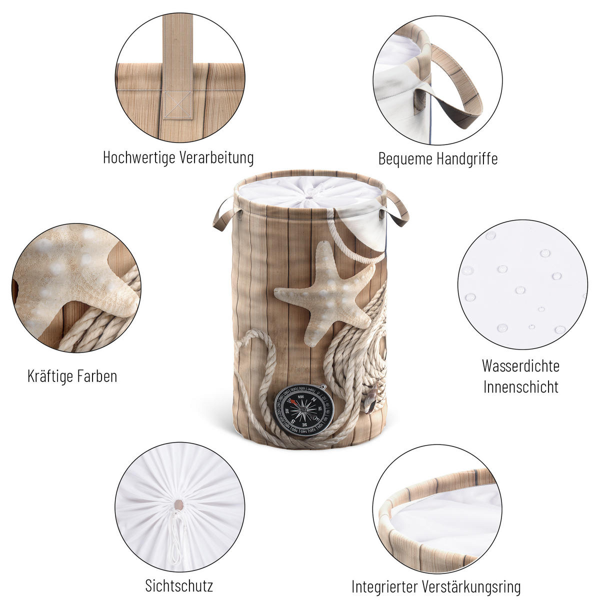 WÄSCHEKORB Maritime - Beige, Textil (37/55/55cm) - Sanilo