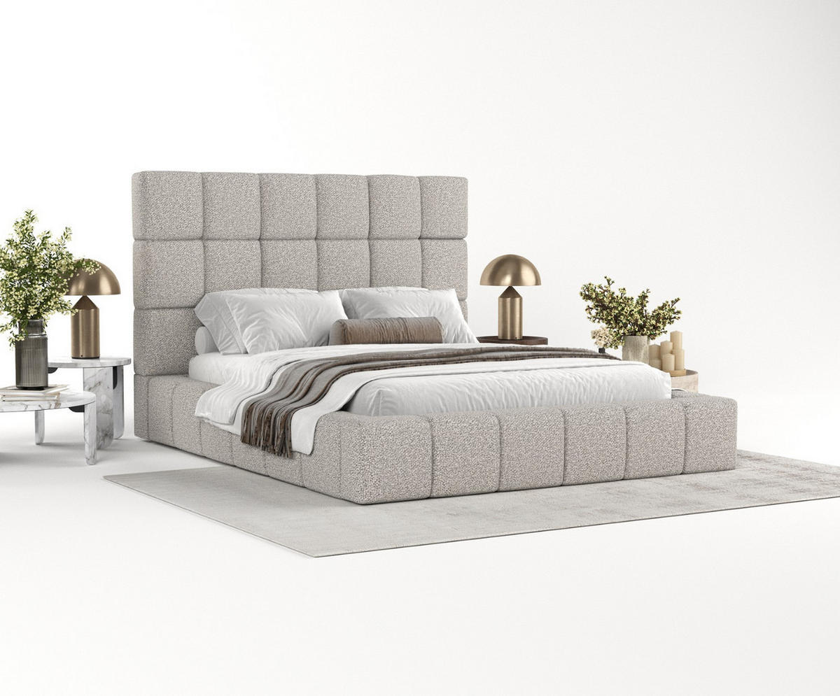 POLSTERBETT Skiathos mit Stauraum 180/200 cm Grau im Bubble Stoff - Schwarz/Naturfarben, Holz/Holzwerkstoff (180/200cm) - AltaBeds