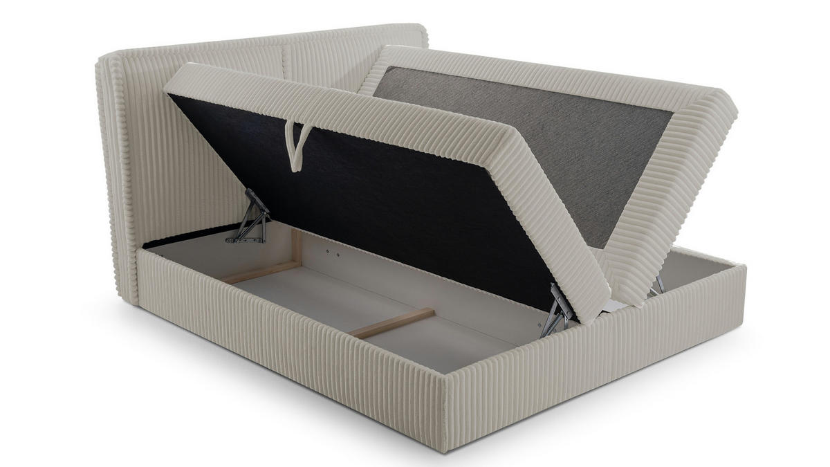 BOXBETT 04 140 x 200 cm - Ambience – Modernes Polsterbett mit Bettkasten, Topper und gepolstertem Kopfteil, Stoffbezug, Stauraumbett - Hellgrau, Holz (140/200cm) - ROYAL24_MARKT