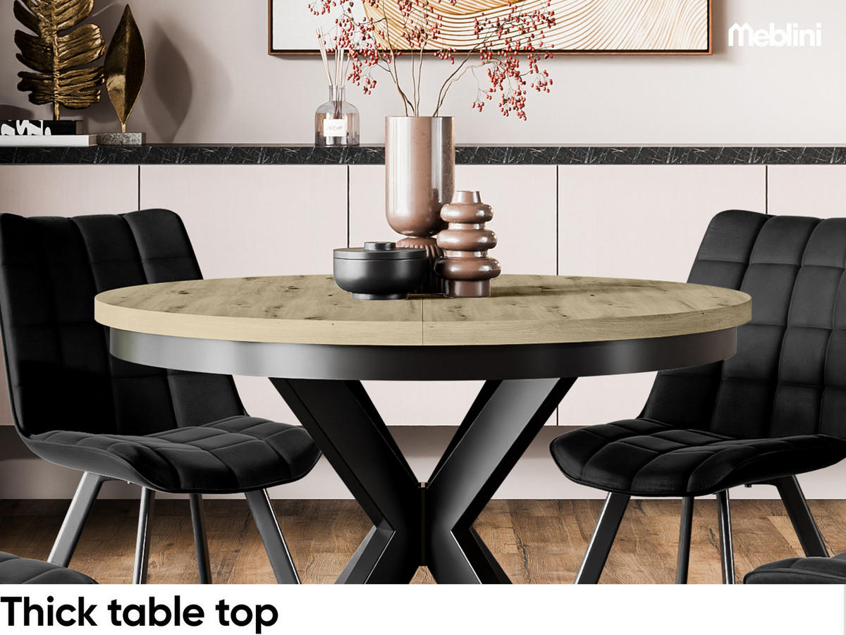 ESSTISCH BAGIO - Schwarz/Eiche Artisan, Holzwerkstoff (100/100/77cm) - Meblini