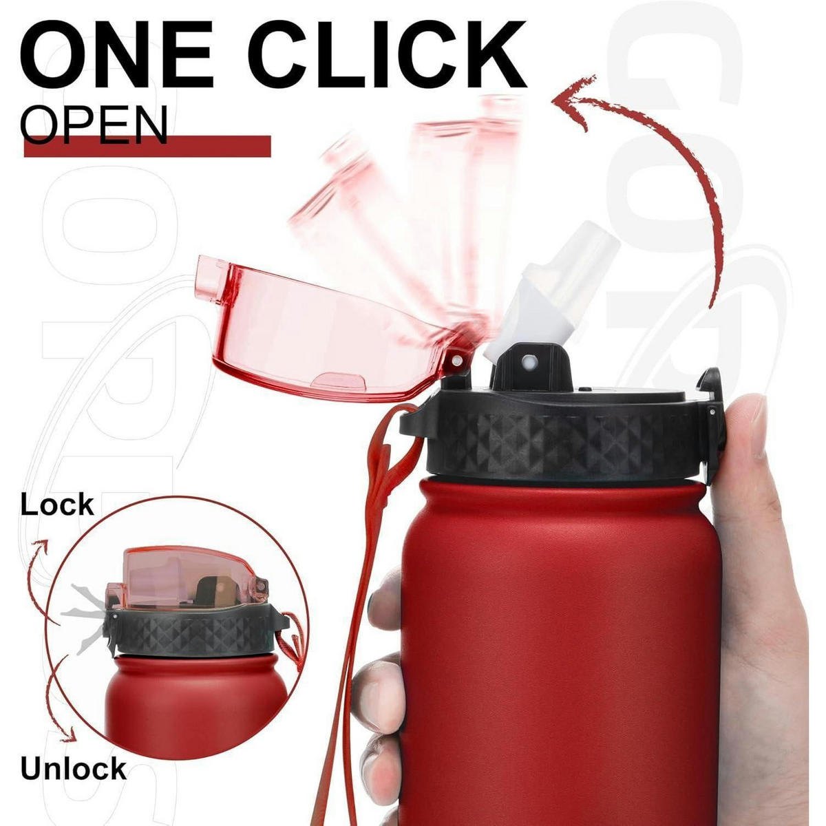 THERMOSFLASCHE mit Strohhalm 1000 ml Rot - Rot, Metall (8/8cm)