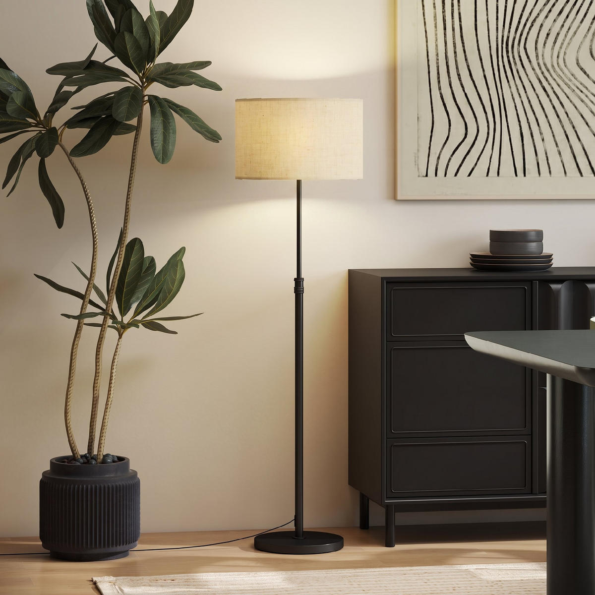 STOJACÍ lampa, ocel, lněná látka, černá - černá, kov (40/40/168cm) - HOMCOM