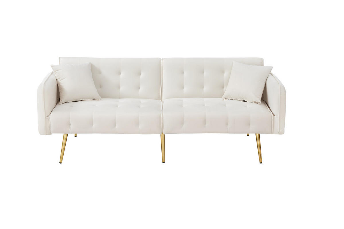 SOFABETT Samt mit verstellbarer Rückenlehne und Armlehnen Antikweiß 178/82/70 cm - Weiß, Textil (82/70/178cm) - Redom