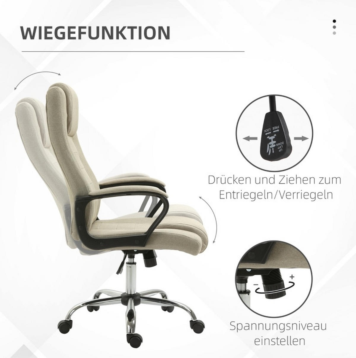 DREHSTUHL 76/62/110-119 cm Beige aus Polyester mit Wippfunktion - Beige, Kunststoff (62/119/76cm) - OKWISH