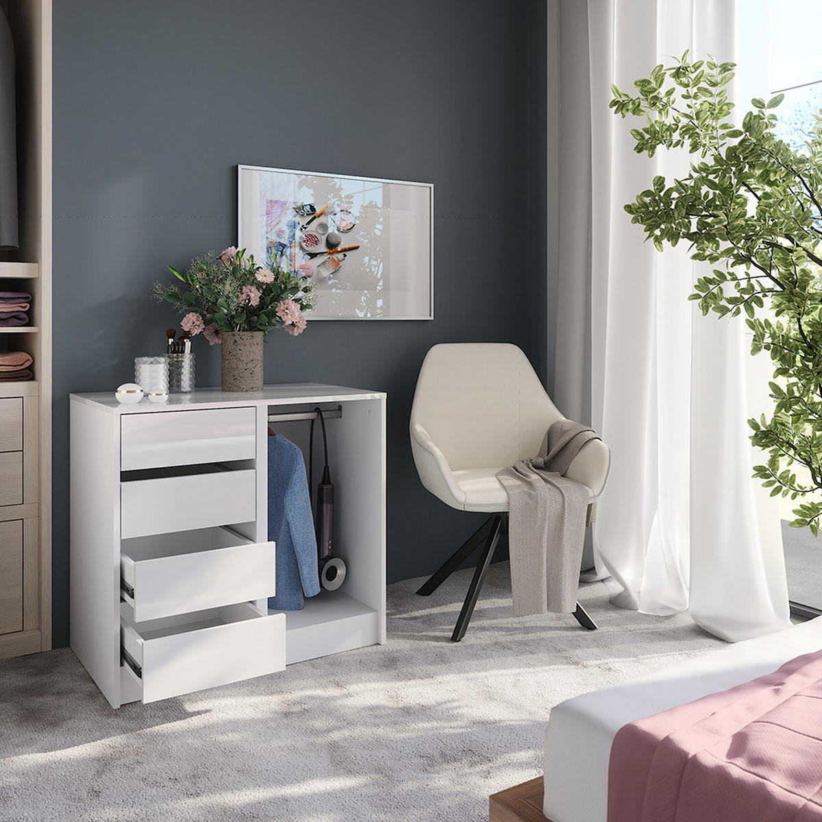 KOMMODE Sherry Weiß/Weiß Hochglanz 80.2 x 76 cm 2 Teile - Weiß Hochglanz, Holzwerkstoff (50.1cm) - Vicco